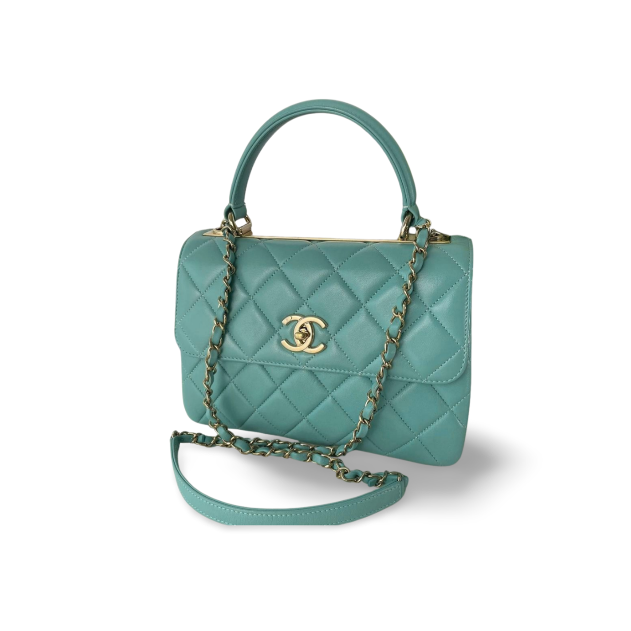 Chanel Small Trendy CC Bag In Tiffany Blue Lambskin Leather With Gold Hardware