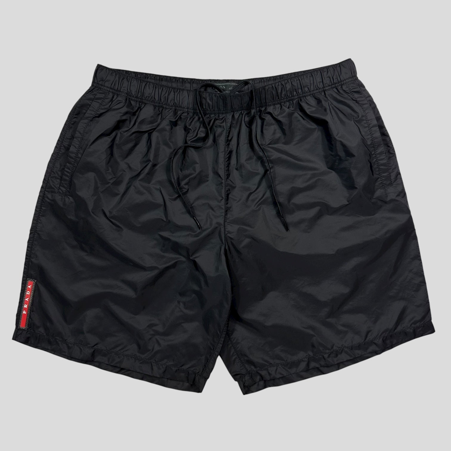 Prada Handbag Milano Tab Swim Shorts - M Nylon Black Red