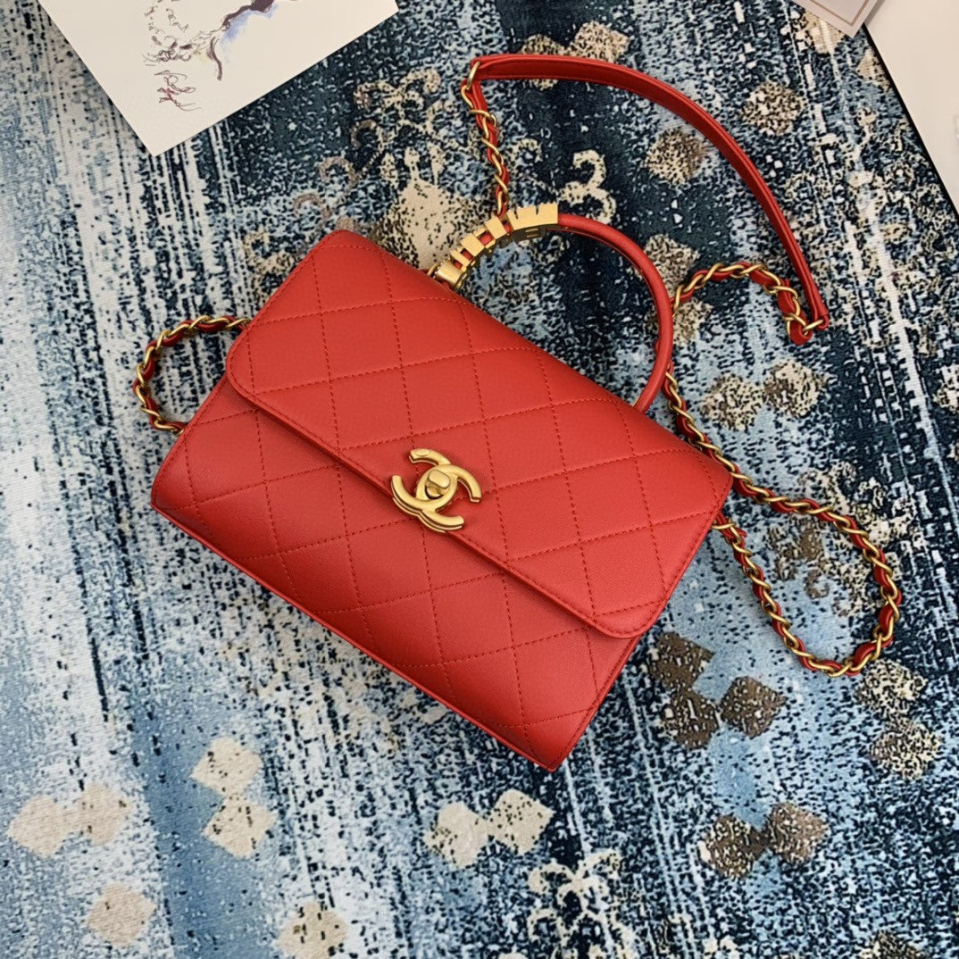 Chlsmall Top Qualityap Bag With Top Handle Red Gold Shoulder Bag