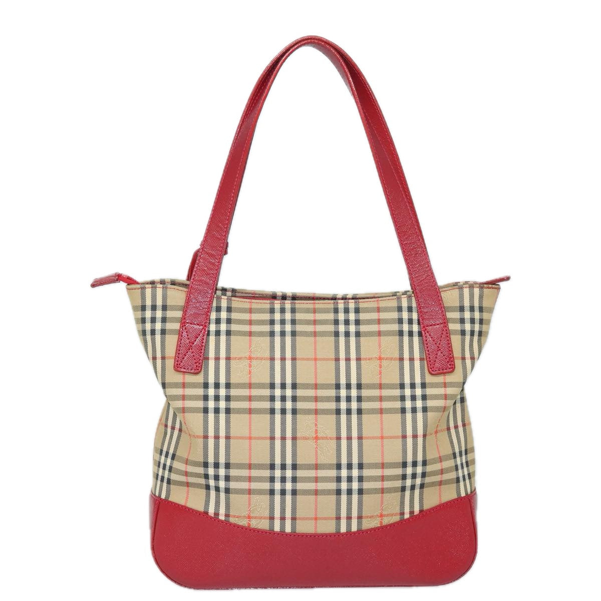 Burberry Luxury Nova Check Tote Bag Auth Canvas Beige Red