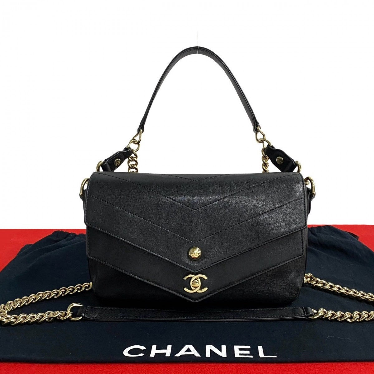 Chanel COCO Mark Vstitch Black Leather Shoulder Bag