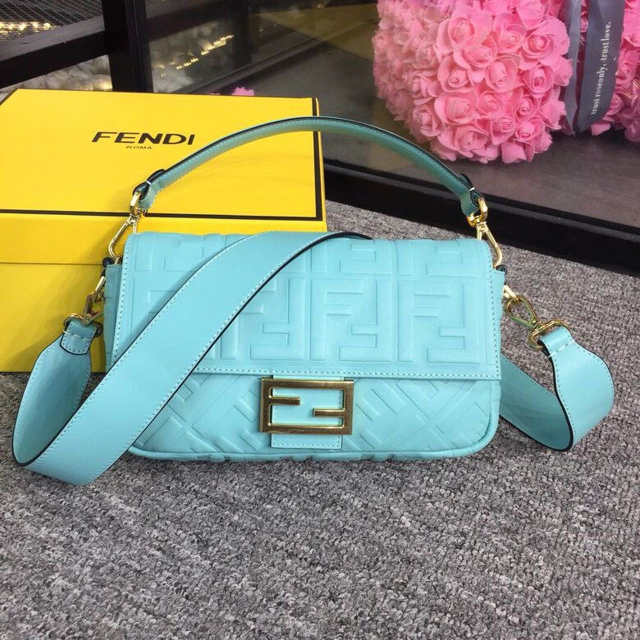 Fendi Top QualityTop Quality Baguette Nappa Blue FF Crossbody Bag
