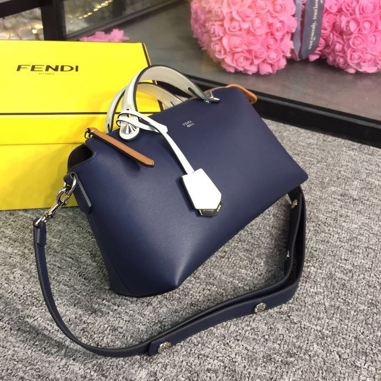 Fendi Top QualityTop Quality By Way Blue Medium FF Crossbody Bag