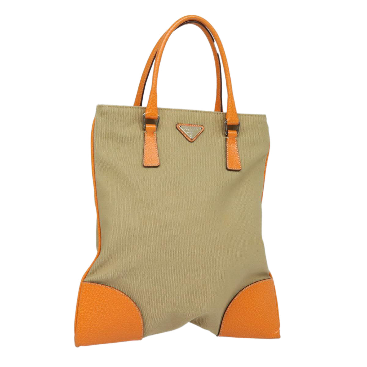 Prada Hand Bag Auth Canvas Beige Orange Travel Bag