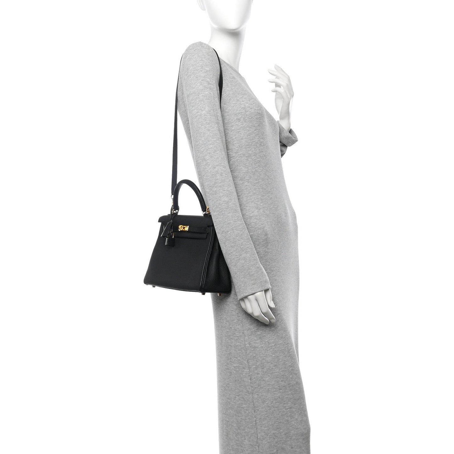 Hermes Togo Lizard Kelly Retourne Touch Handbag Black Travel Bag 25 Black 1753628