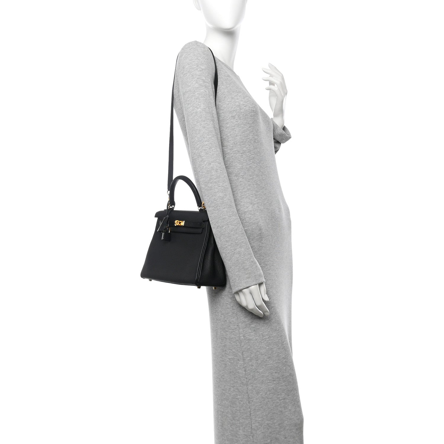 Hermes Togo Lizard Kelly Retourne Touch Handbag Black Travel Bag 25 Black 1753628