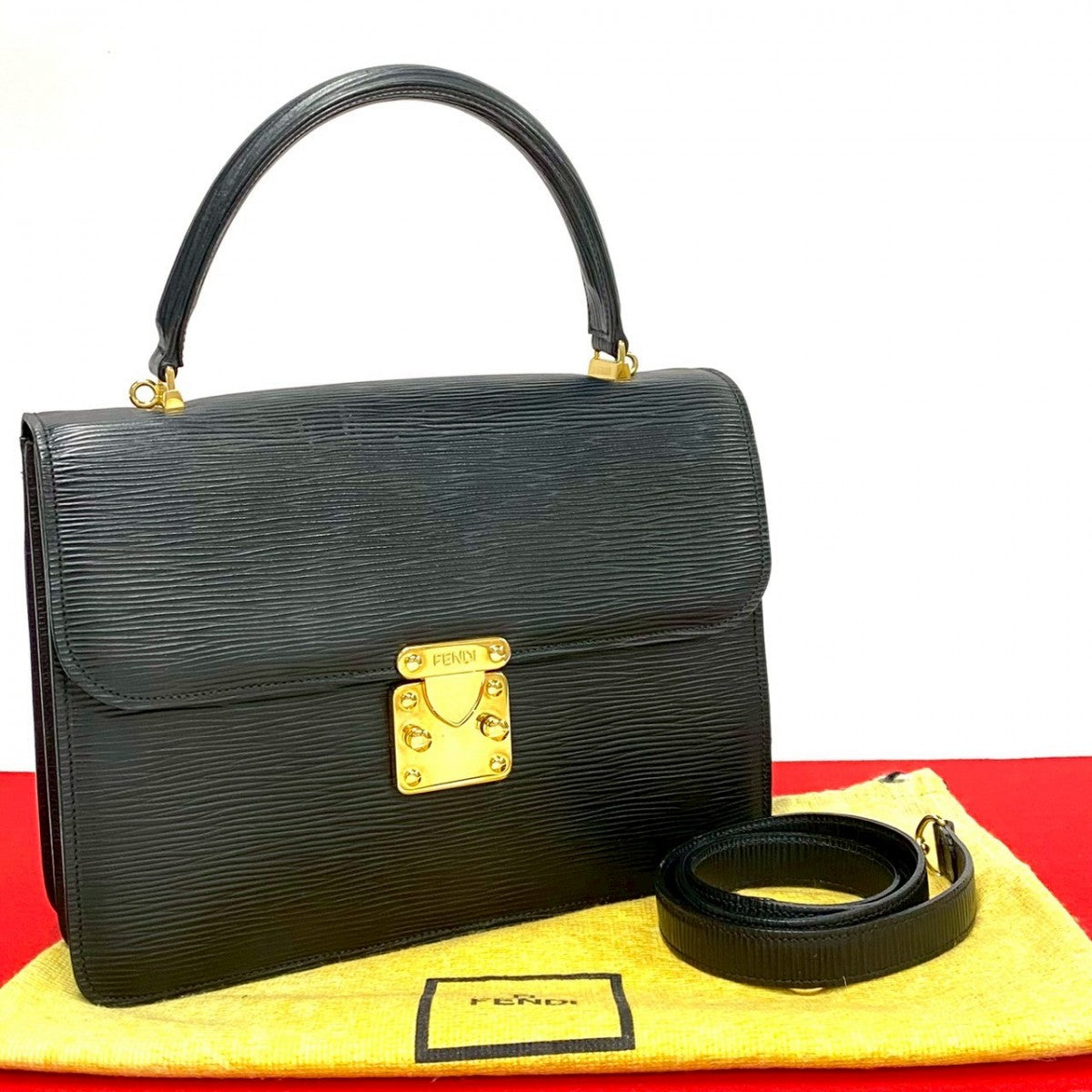 Fendi Shoulder Bag Epi Leather Black 812K809 47167