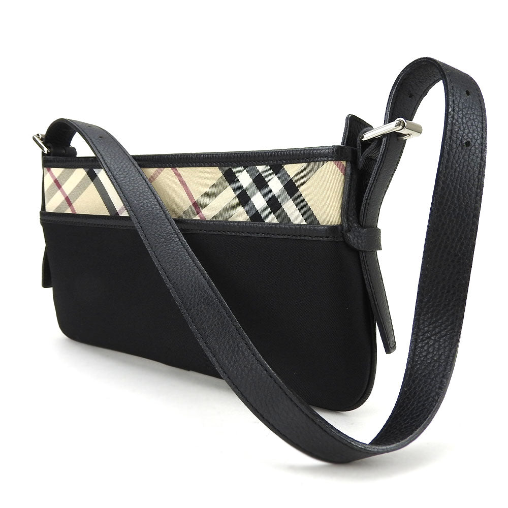 Burberry Shoulder Bag Women Leather Canvas Black