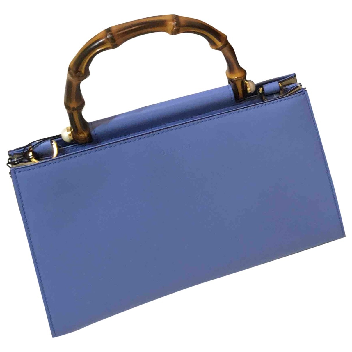 Gucci bamboo blue leather handbag