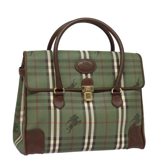 Burberry Luxury ss Nova Check Hand Bag Pvc Auth Leather Green Travel Bag