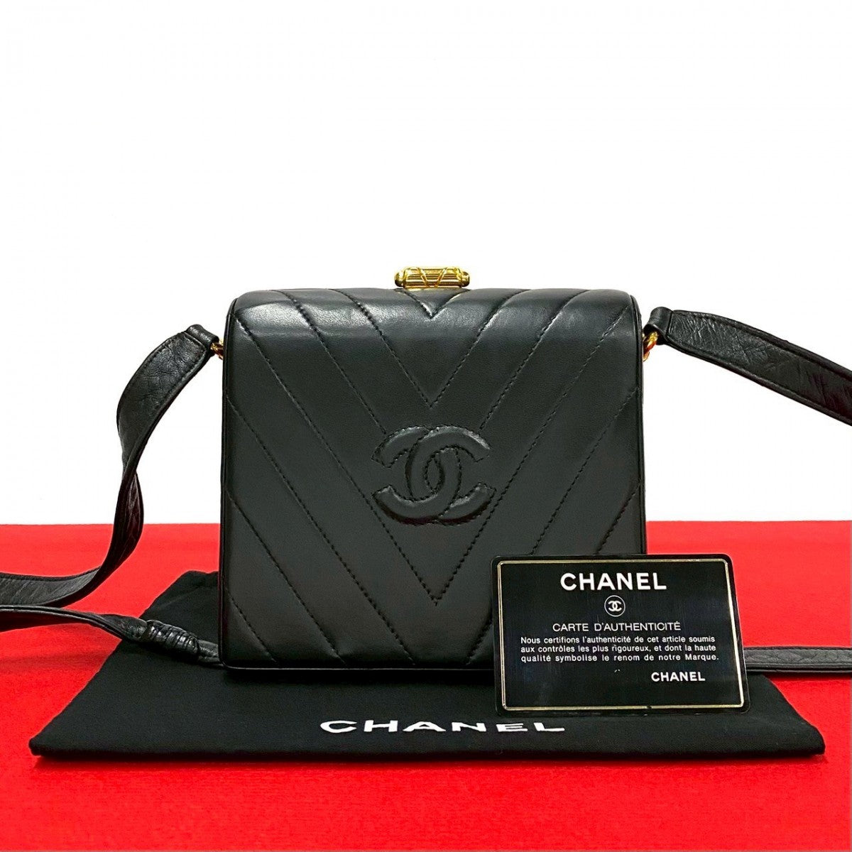 Chanel lambskin COCO Mark Vstitch Black Shoulder Bag