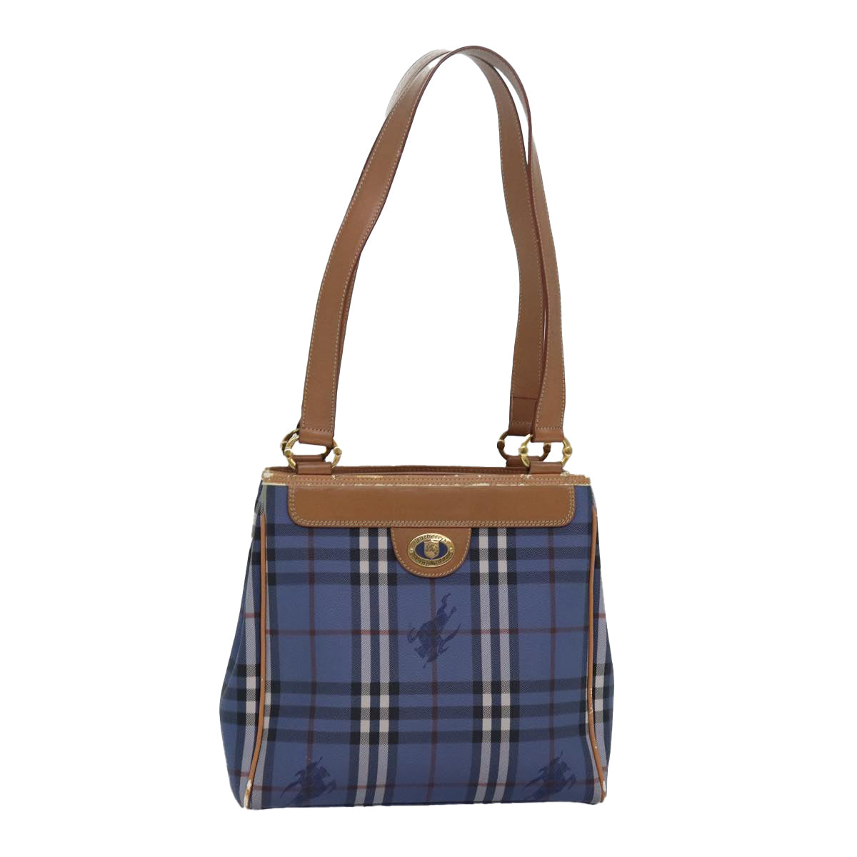 Burberry Luxury ss Nova Check Tote Bag Pvc Auth Leather Blue