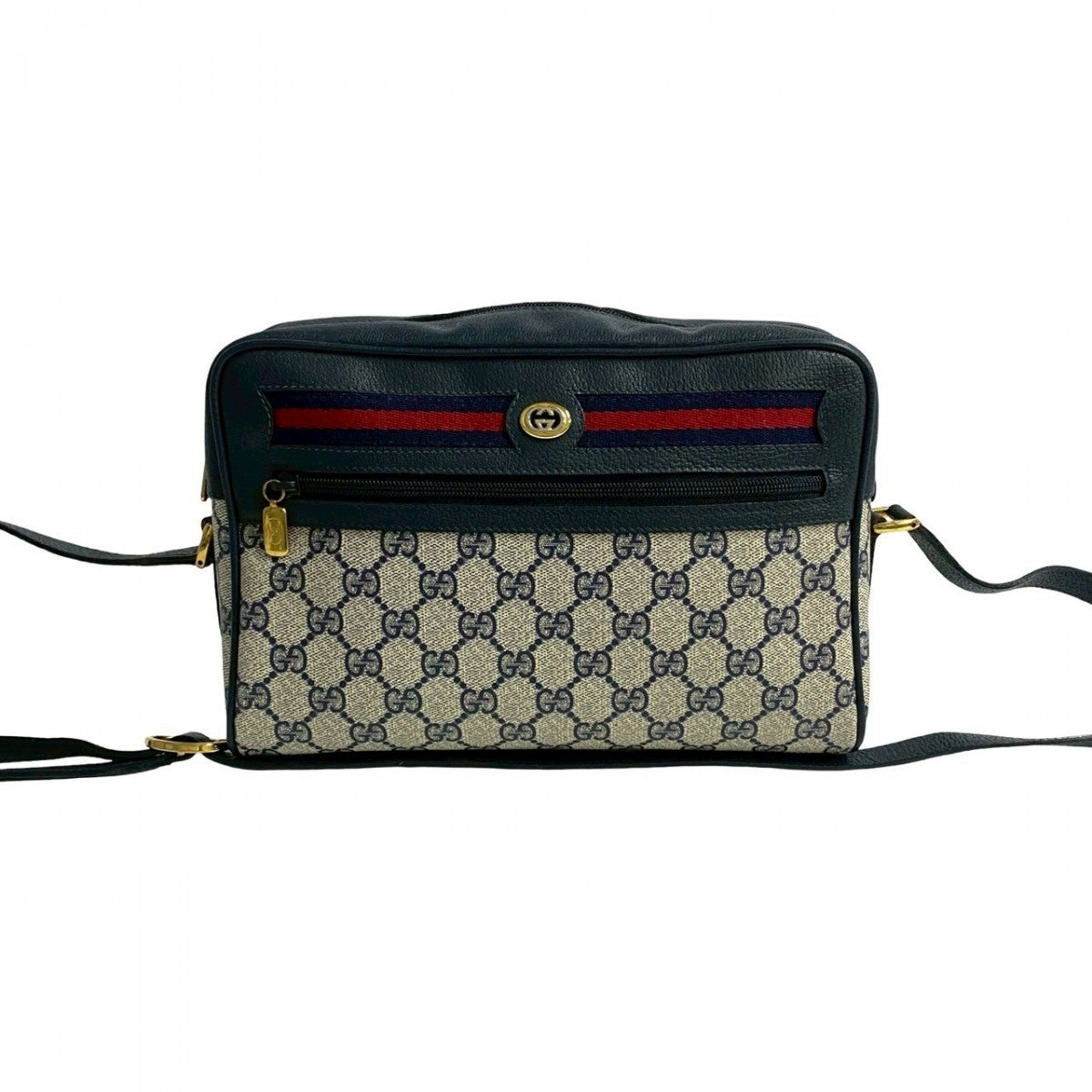 Gucci PVC GG Pattern Sherry line Leather Navy Logo Shoulder Bag