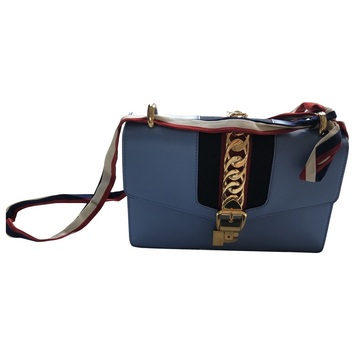 Gucci sylvie blue leather handbag