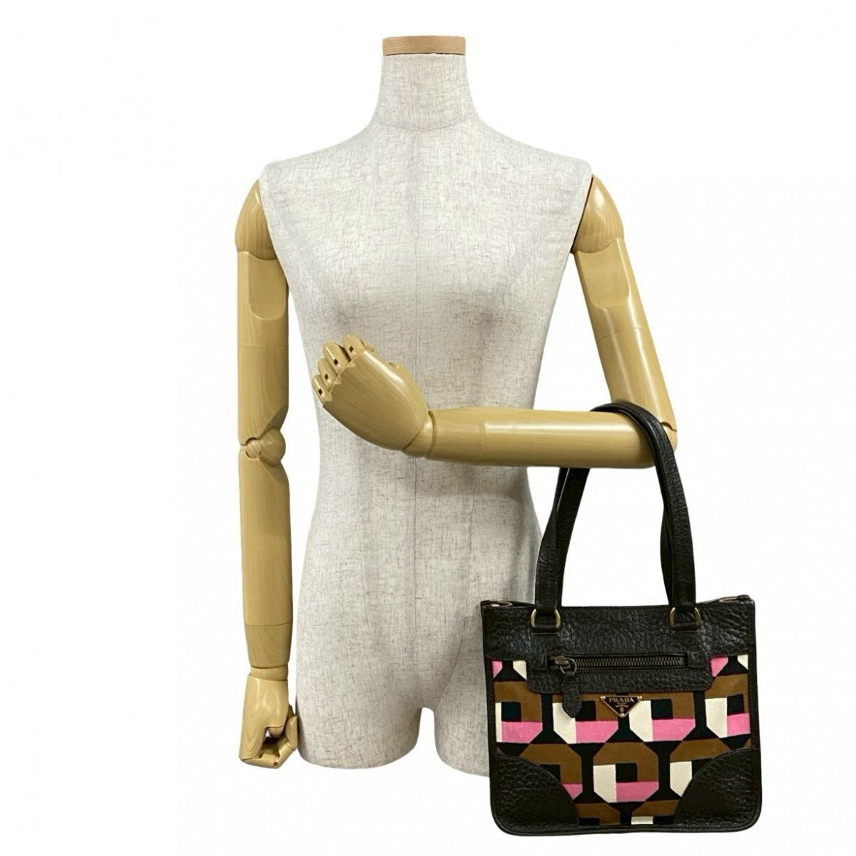 Triangle Logo Metal Women Leather Canvas Travel Bag