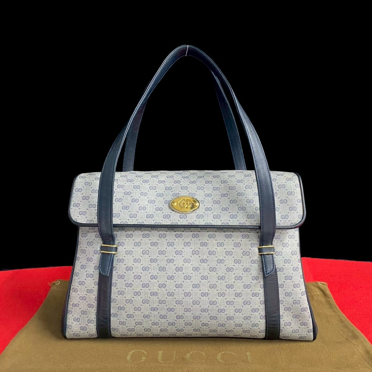 Gucci PVC Micro GG logoMetal Leather Navy Handbag
