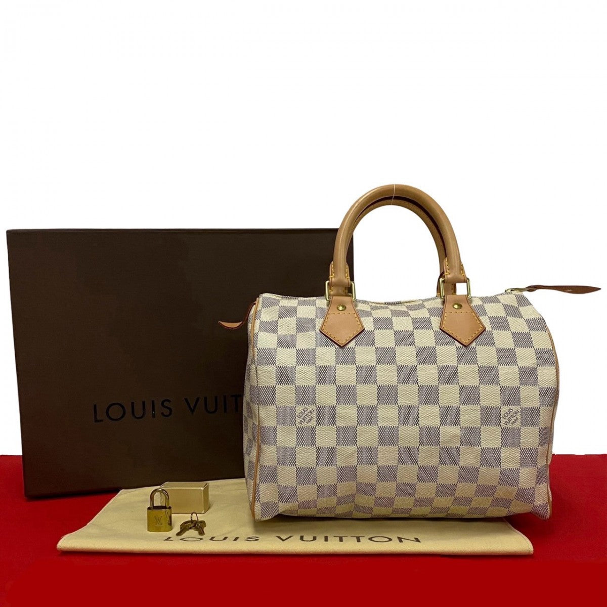 Louis Vuitton N41534 PVC Damier Azur Speedy Leather Gray Handbag