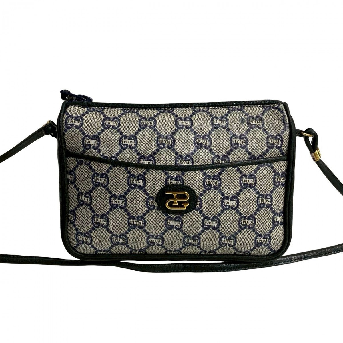 Gucci PVC Plus logoMetal Leather Navy Shoulder Bag