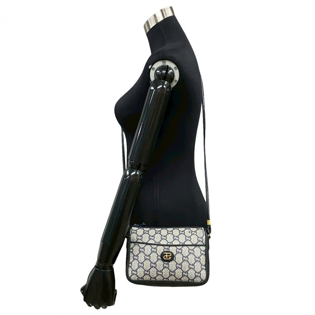 Gucci PVC Plus logoMetal Leather Navy Shoulder Bag