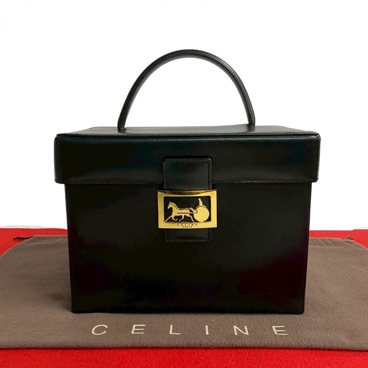 Carriage Metal Women Leather Black Travel Bag Metal Women