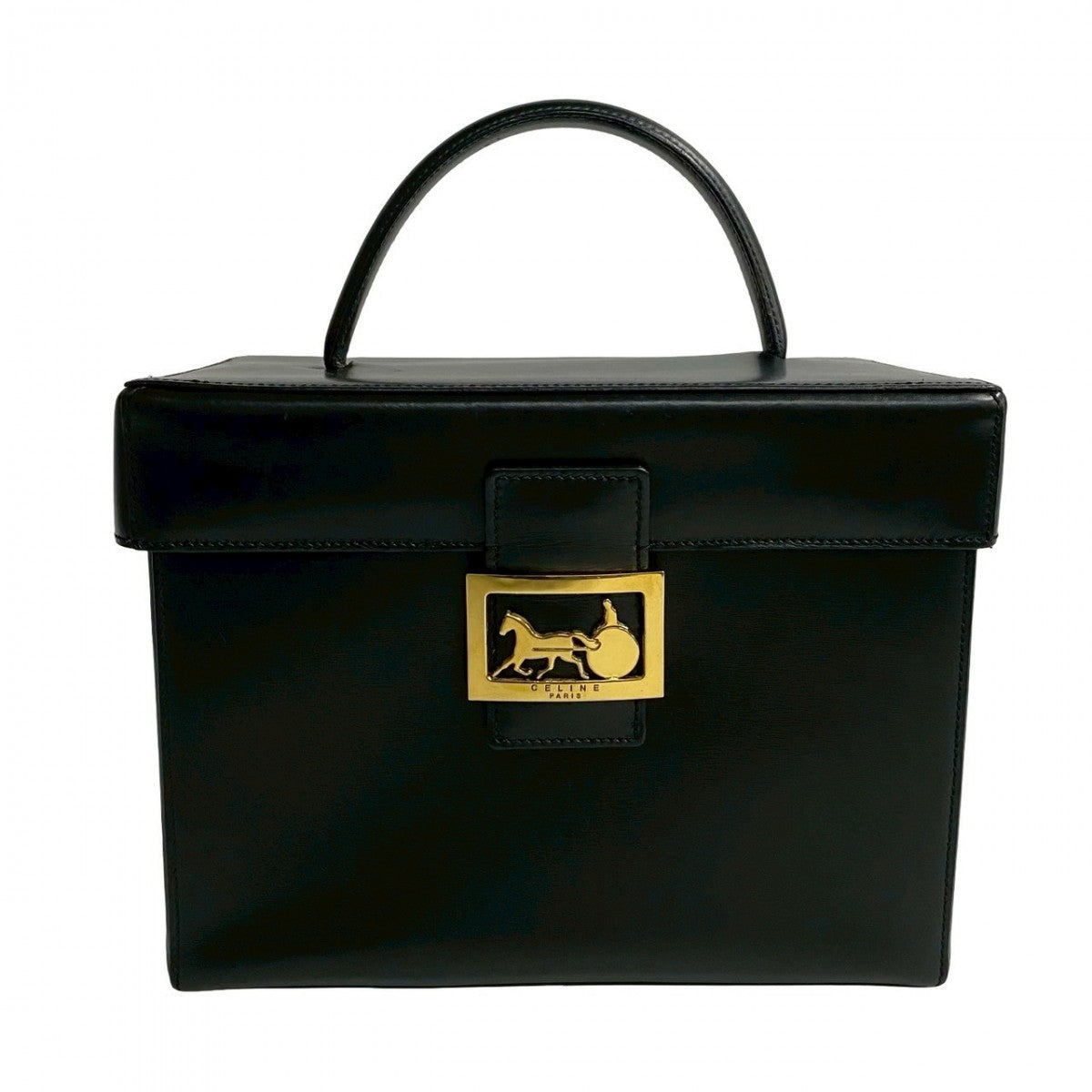 Carriage Metal Women Leather Black Travel Bag Metal Women