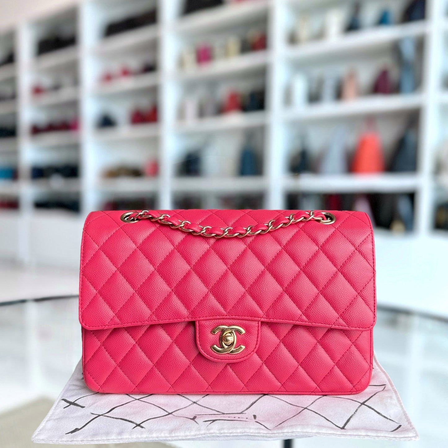 Chanel Classic Flap Medium - Caviar 25CM Quilted Pink Red Gold Hardware Series 23