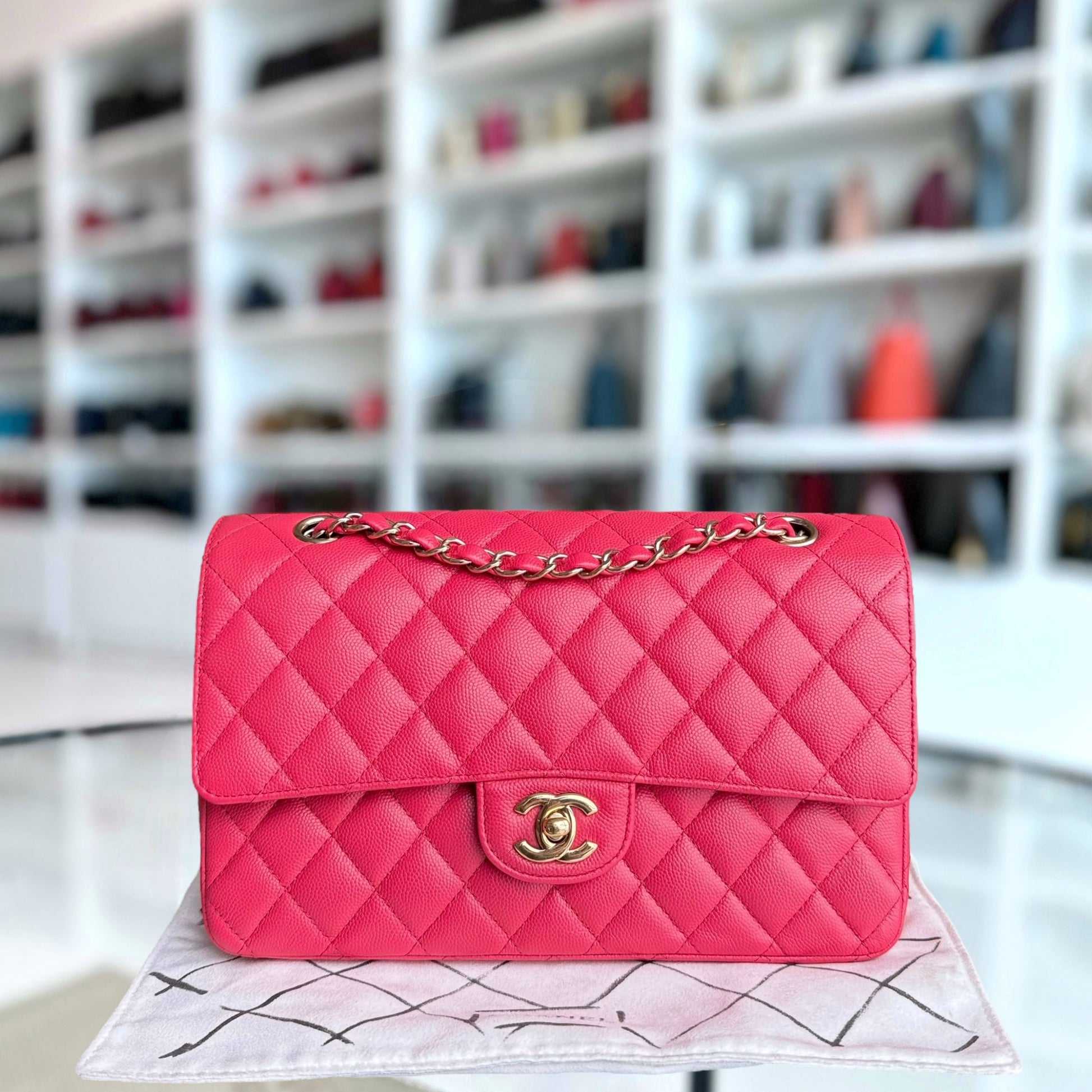 Chanel Classic Flap Medium - Caviar 25CM Quilted Pink Red Gold Hardware Series 23