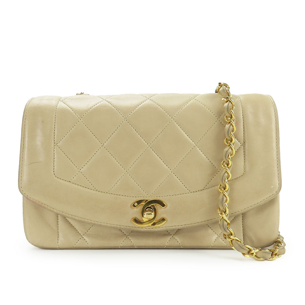 Chanel lambskin Diana Beige Shoulder Bag