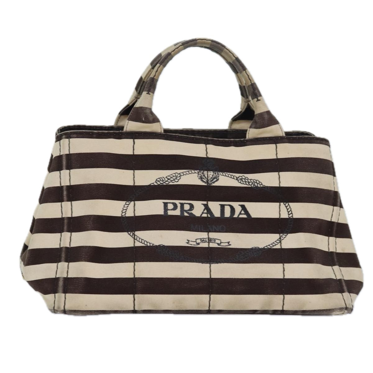 Prada Canapa Mm Hand Bag Auth Canvas Brown Travel Bag