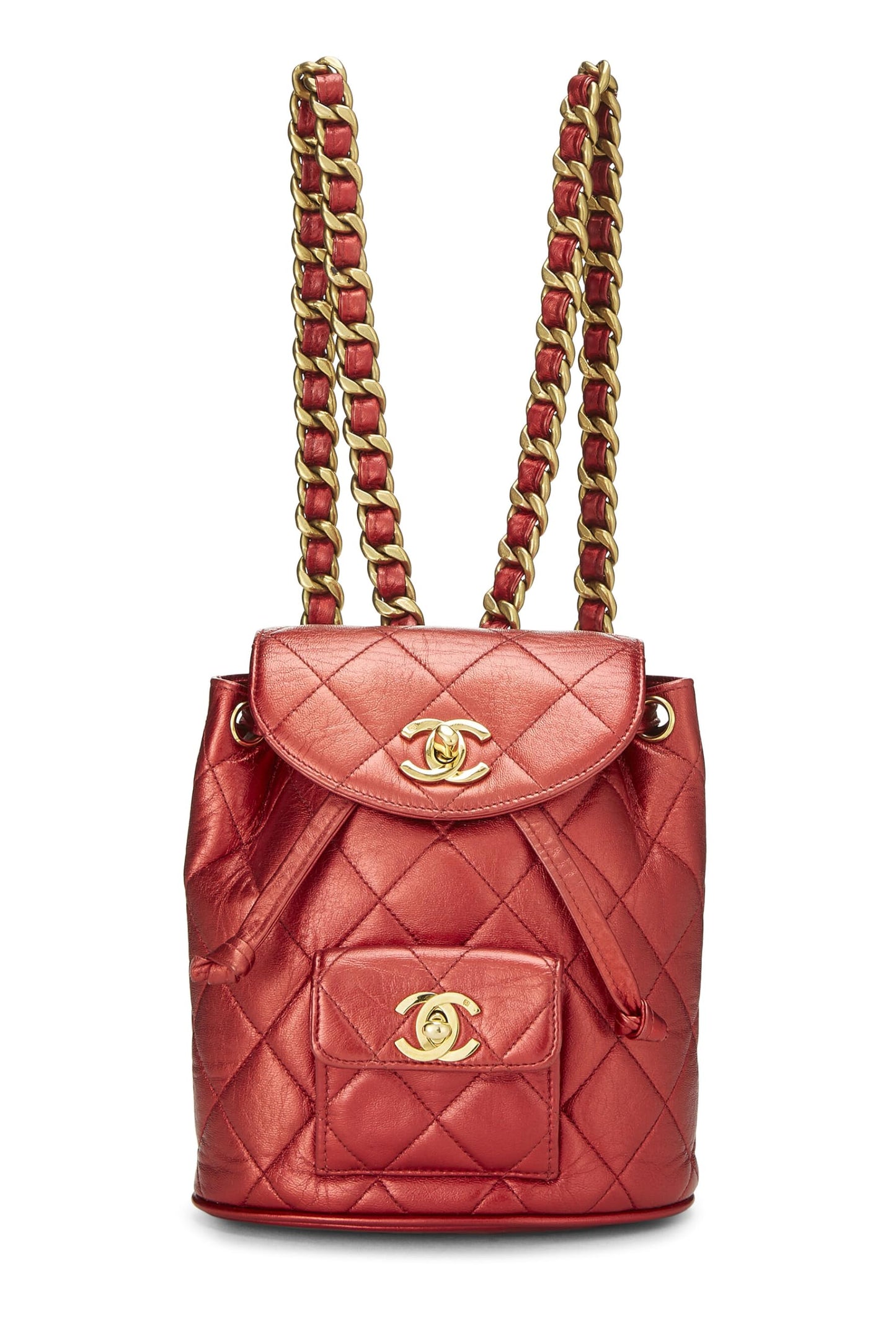 Chanel,red Metallic Leather Classic Backpack Mini,red