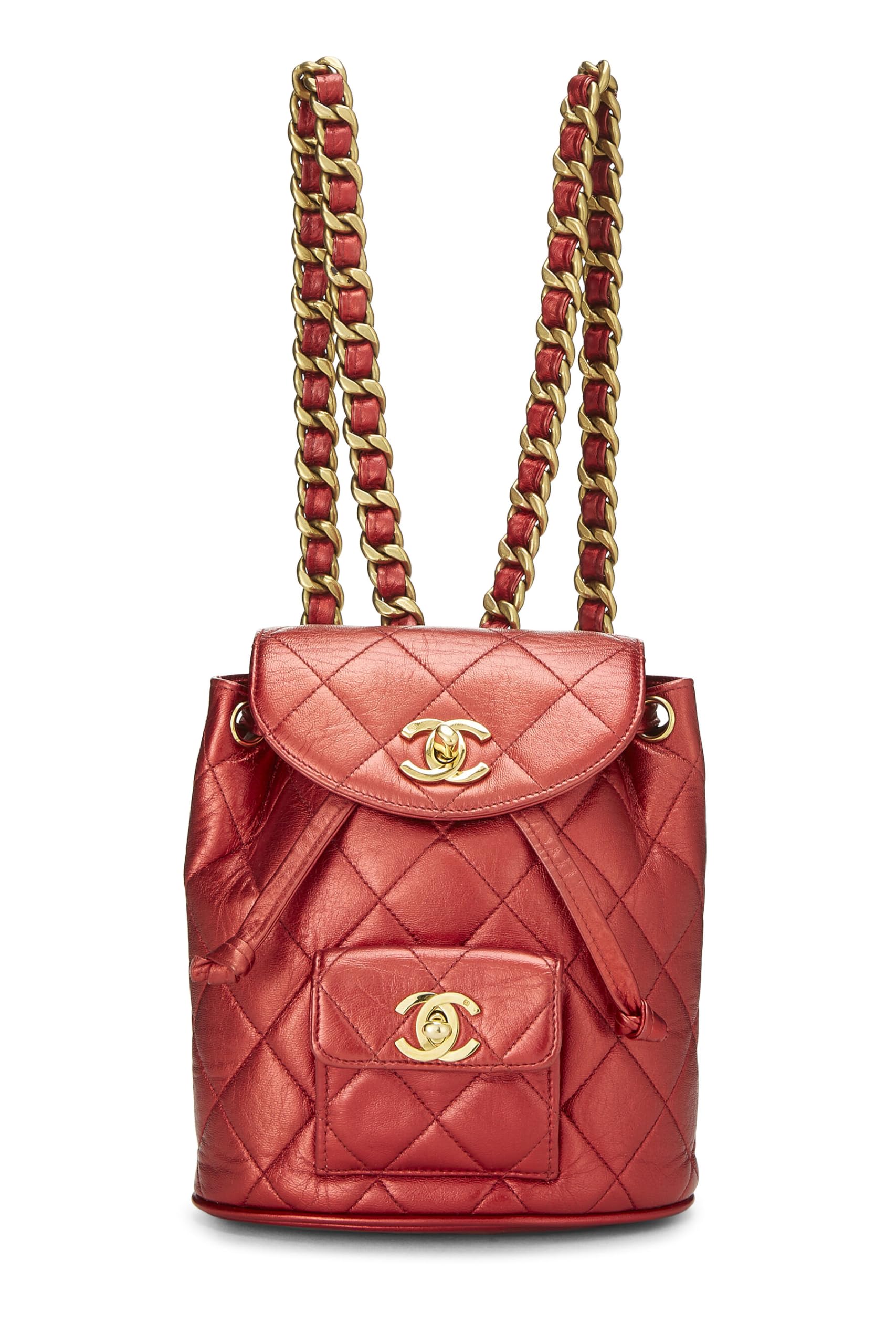Chanel,red Metallic Leather Classic Backpack Mini,red