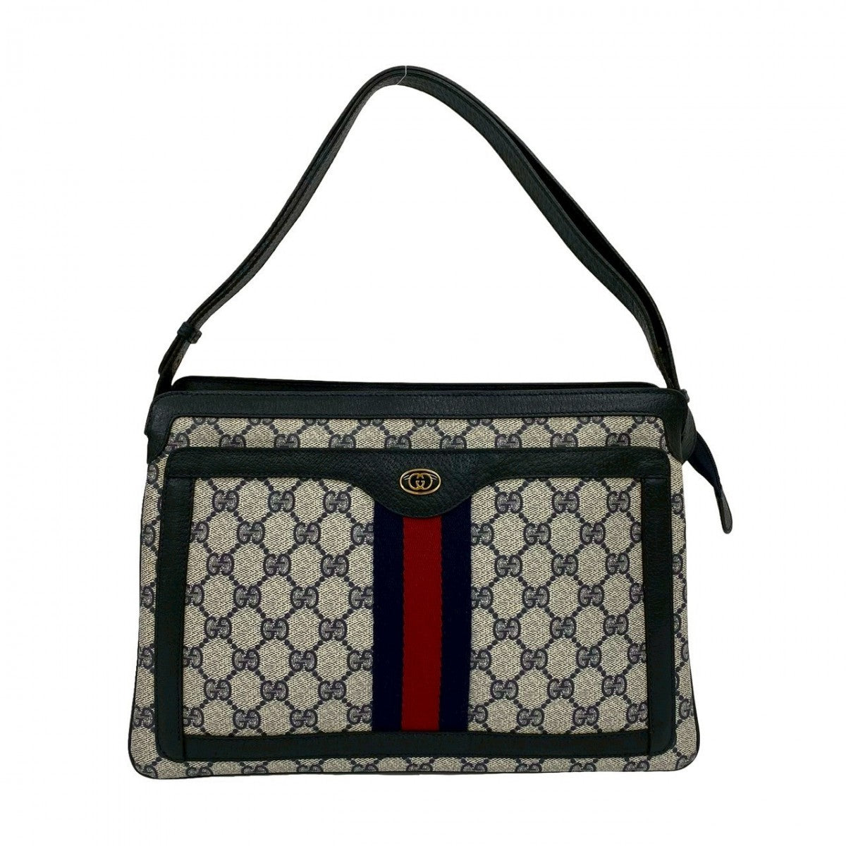 Gucci PVC GG Metal Sherry line Leather Navy Logo Shoulder Bag
