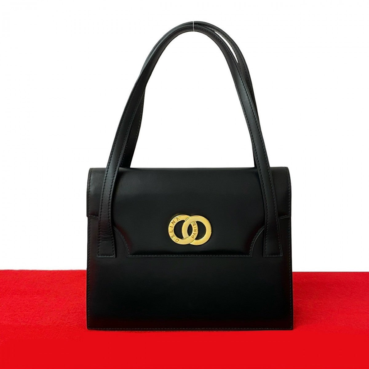 Circle Metal Women Leather Black Travel Bag