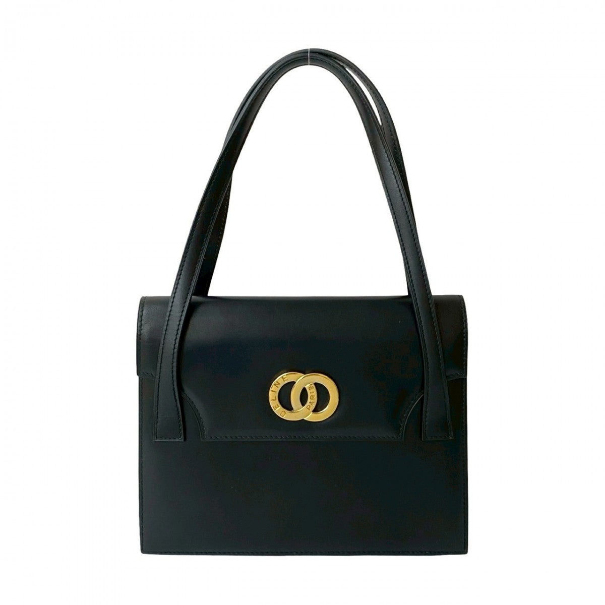 Circle Metal Women Leather Black Travel Bag