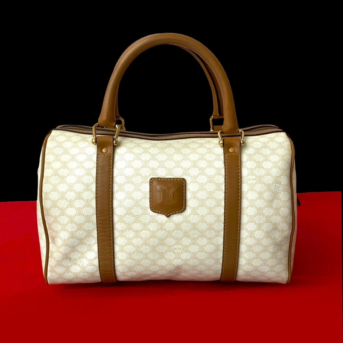 Pvc Macadam Blason Triomphe Pattern Women Leather White Travel Bag