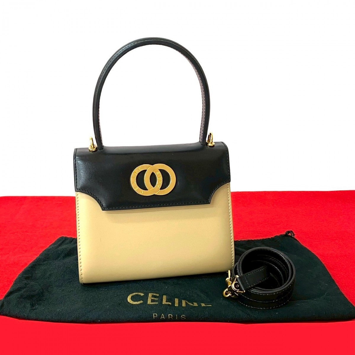 Shoulder Bag Calfskin, Circle Metal Women Leather Black