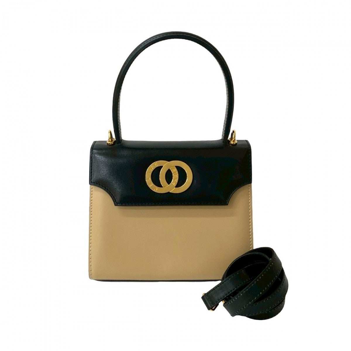Shoulder Bag Calfskin, Circle Metal Women Leather Black