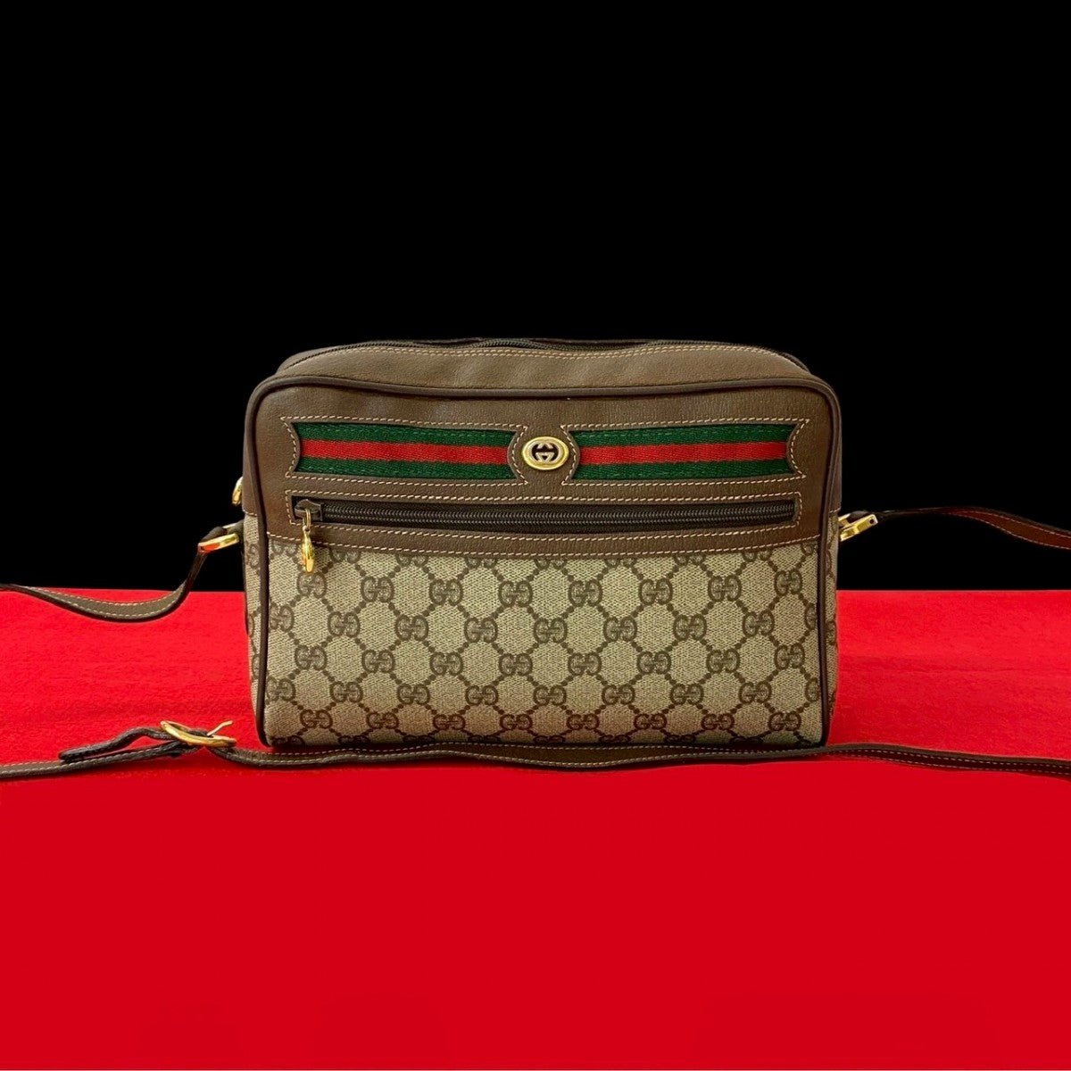 Gucci PVC GG Metal Sherry line Leather Brown Logo Shoulder Bag