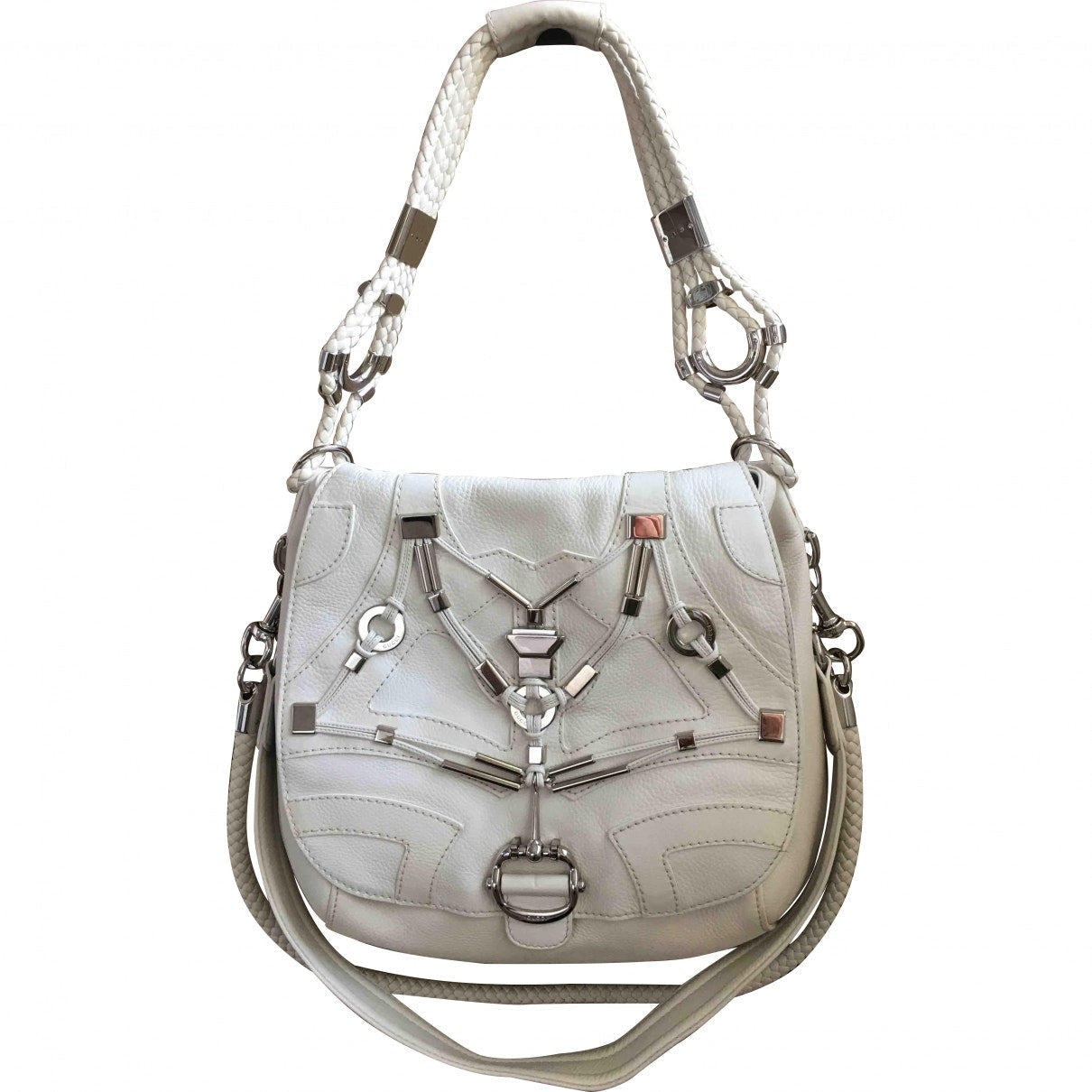 Gucci bamboo white leather handbag