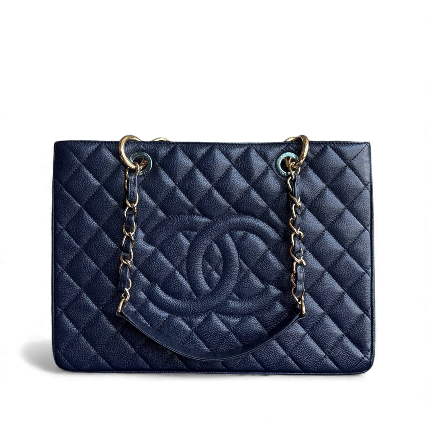 Chanel GST Grand Shopping Tote - Caviar Grained Quilted Blue Tote Bag 19 13
