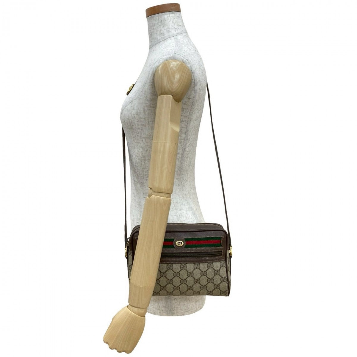 Gucci PVC GG Metal Sherry line Leather Brown Logo Shoulder Bag 3