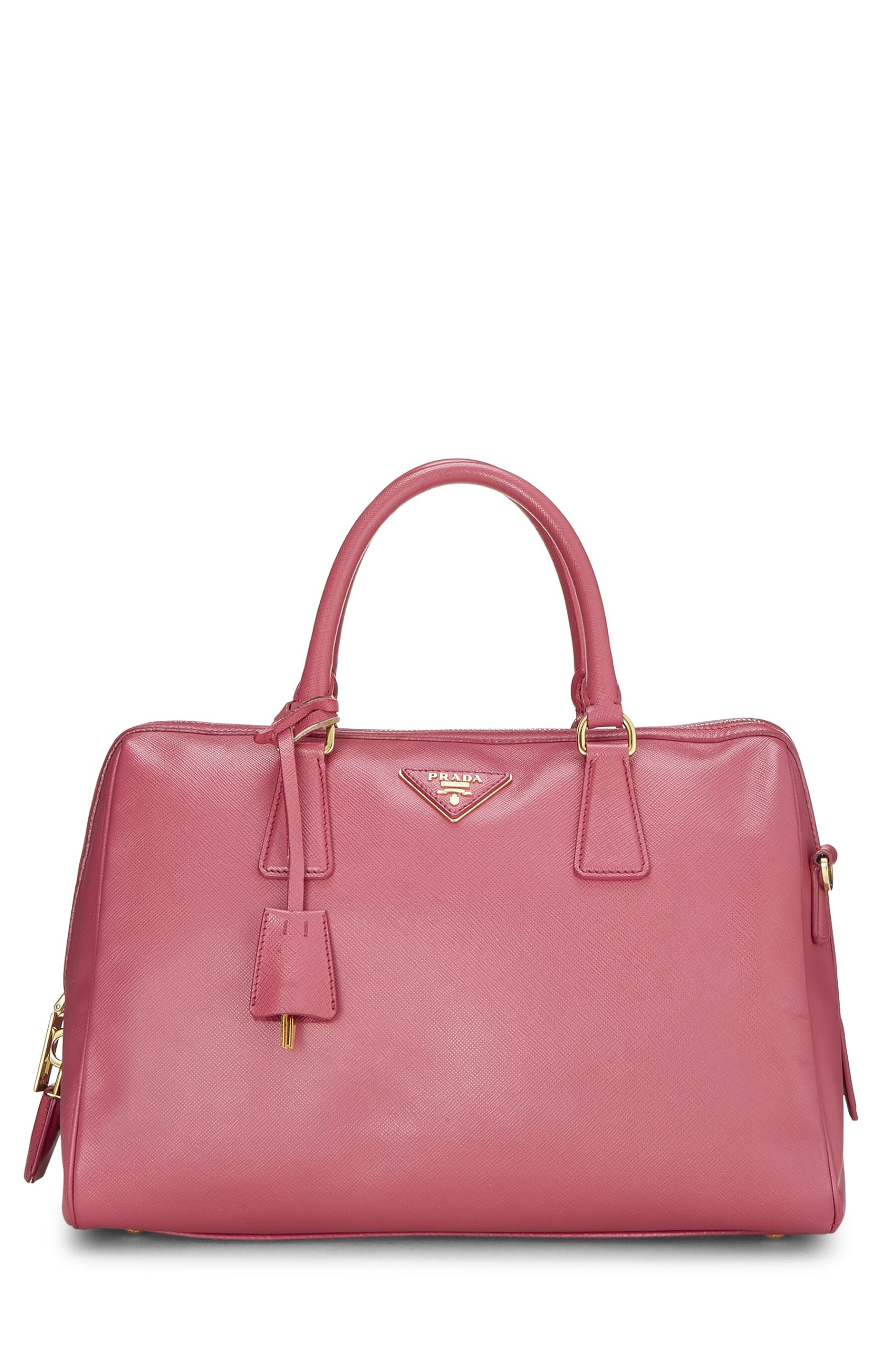 Prada Boston Luxury Handbag Saffiano Pink Travel Bag