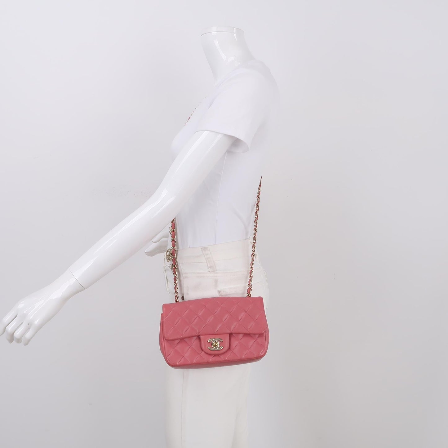 Chanel Classic Flap Rectangular Lambskin Hardware Charms Pink Gold Leather Key Chain