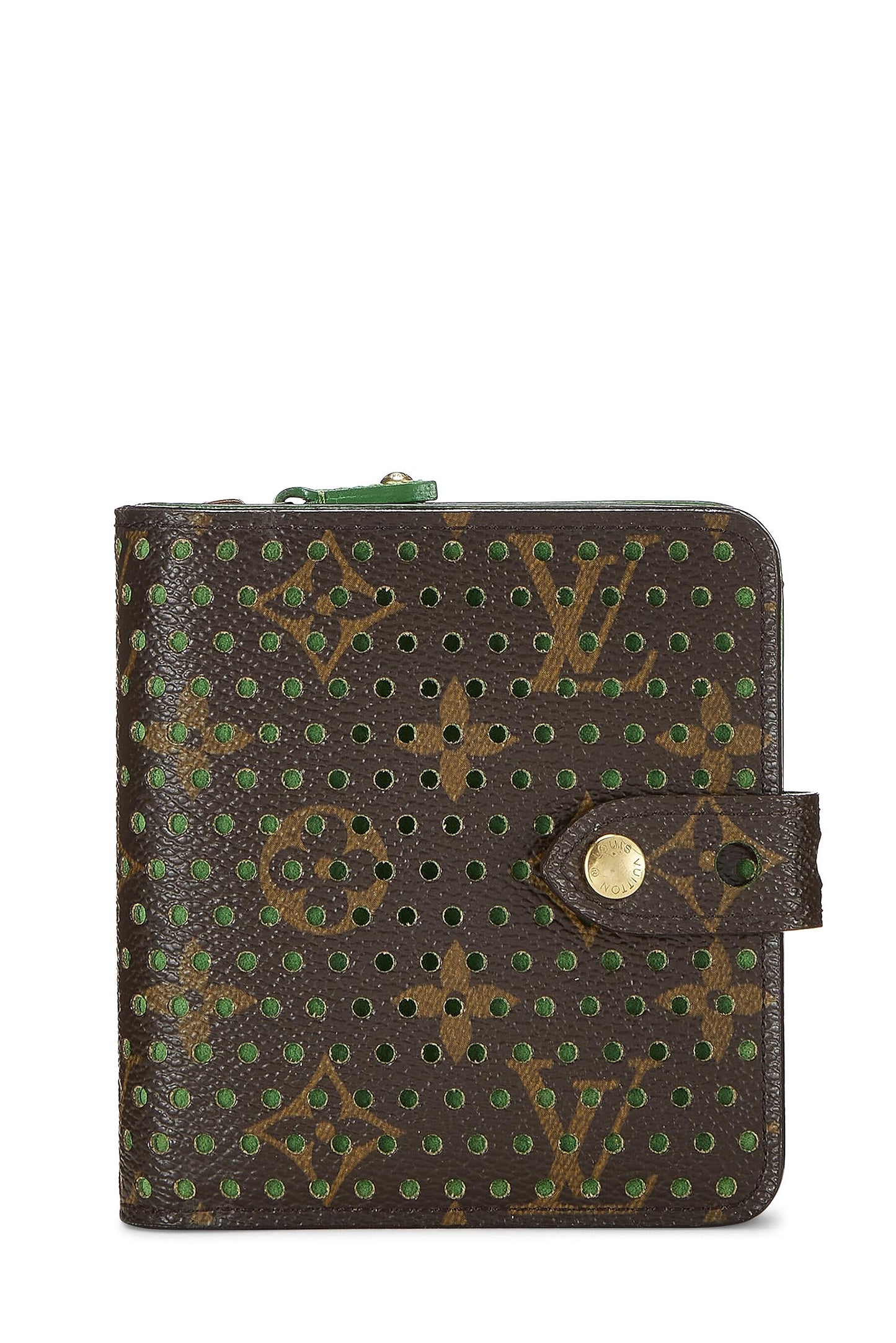 Louis Vuitton,  Green Monogram Canvas Perforated Zippy Compact, Green