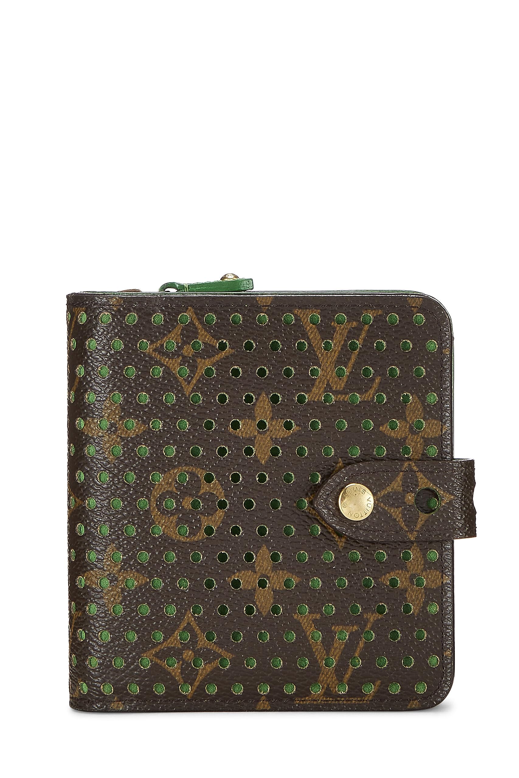 Louis Vuitton,  Green Monogram Canvas Perforated Zippy Compact, Green