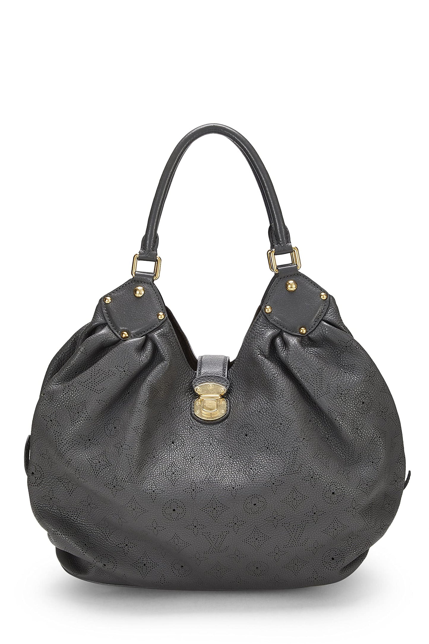 Louis Vuitton,  Black Leather Monogram Mahina Large, Grey