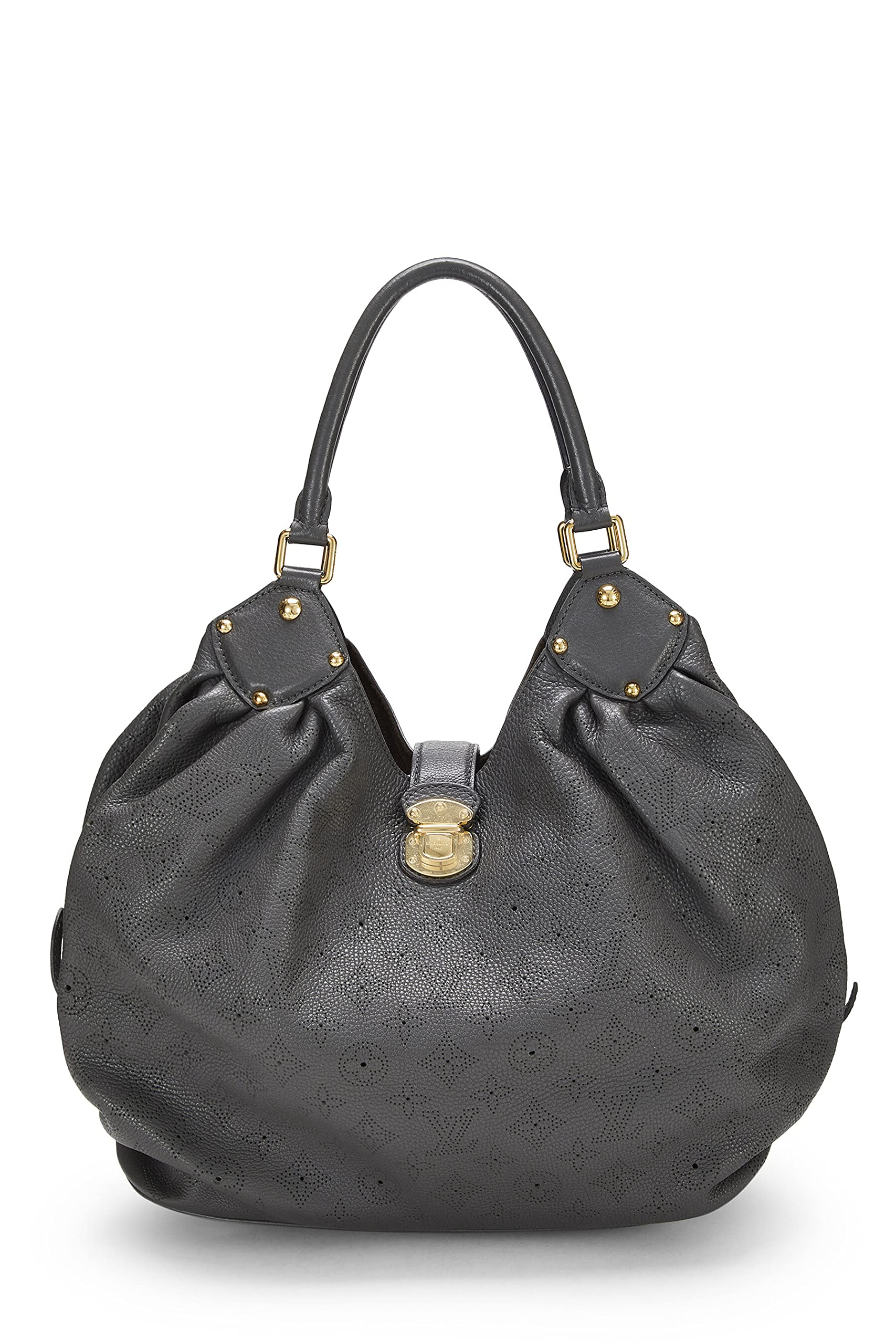Louis Vuitton,  Black Leather Monogram Mahina Large, Grey