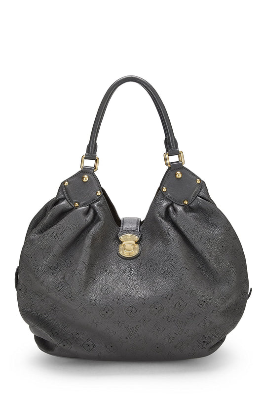 Louis Vuitton,  Black Leather Monogram Mahina Large, Grey