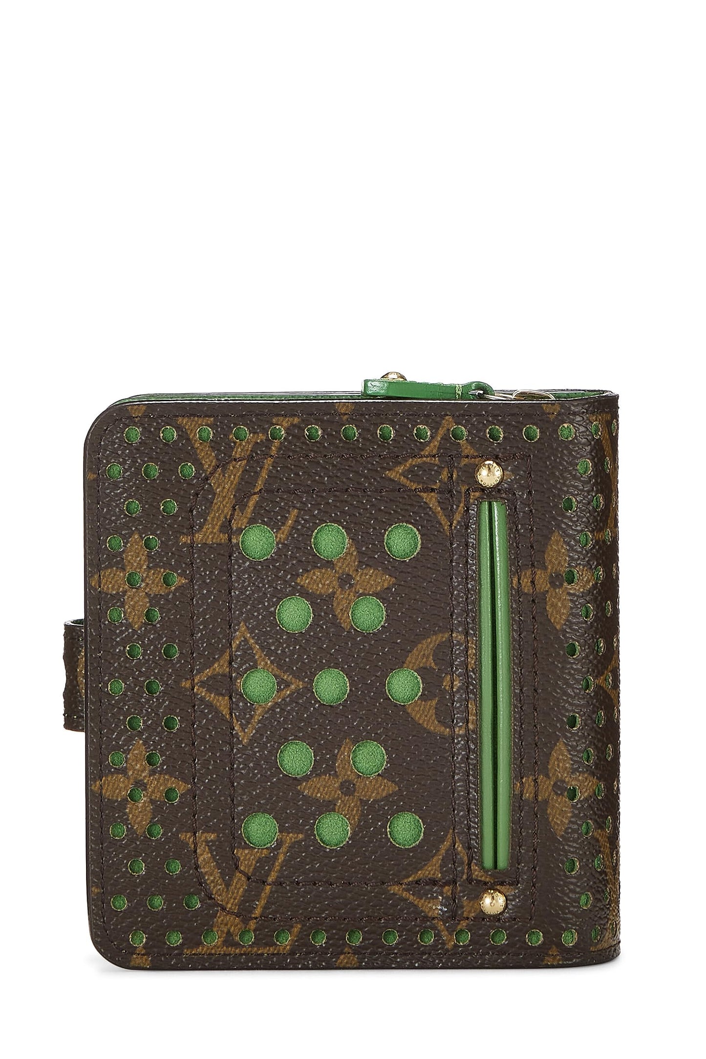 Louis Vuitton,  Green Monogram Canvas Perforated Zippy Compact, Green