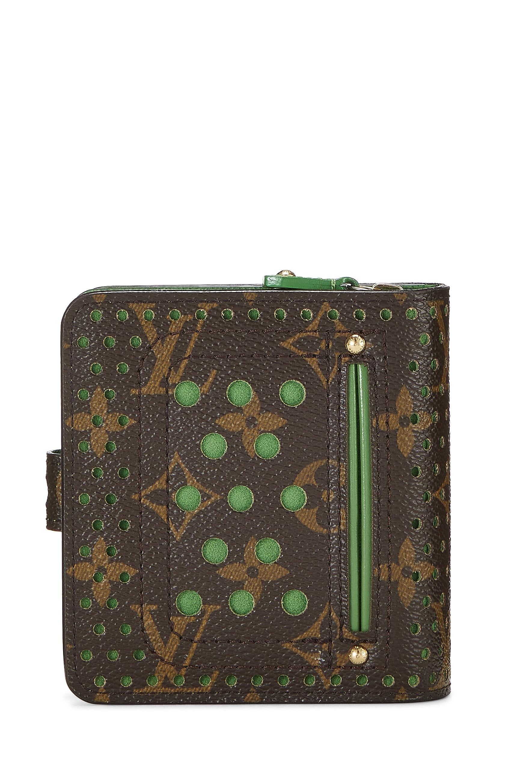 Louis Vuitton,  Green Monogram Canvas Perforated Zippy Compact, Green